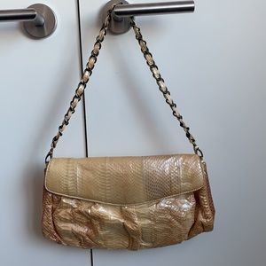 Gold handbag Beverly Feldman genuine leather